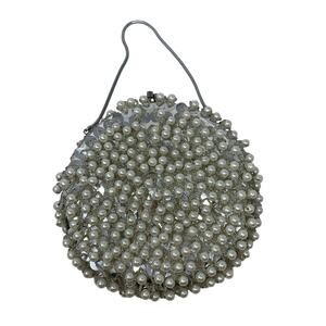 Vintage DeLill Faux Pearl Beaded Evening Bag White Bridal Clutch Chain Purse